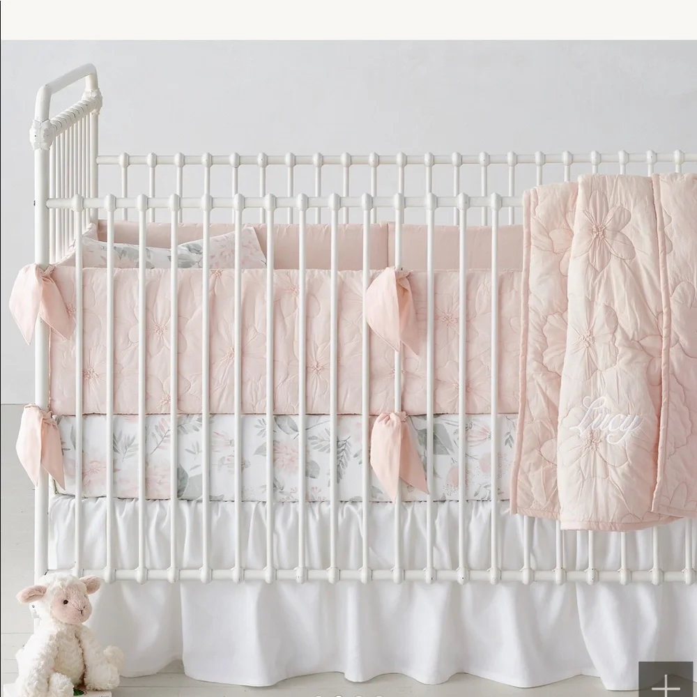 RH Botanical Watercolor Washed Percale Crib Fitted Sheet